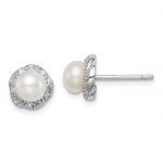 Sterling Silver Rhodium FW Cultured Pearl and Diamond Post Earrings