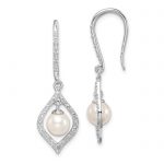 Sterling Silver Rhodium Plated Diamond and FW Cultured Pearl Ear