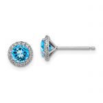 Sterling Silver Rhodium-plated Blue Topaz and CZ Post Earrings