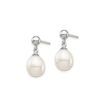 Sterling Silver Rhodium-plated 8-9mm Rice FWC Pearl Necklace/Earrings Set