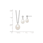 Sterling Silver Rhodium-plated 8-9mm Rice FWC Pearl Necklace/Earrings Set