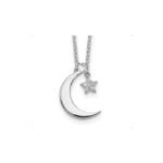 Sterling Silver Rhodium-Plated CZ Star and Moon with 2in Ext. Necklace