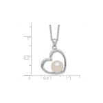 Sterling Silver Rhodium-plated Polished Open Heart with 7-8mm White Button Freshwater Cultuted Pearl 17 inch Necklace