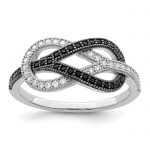 Brilliant Embers Sterling Silver Rhodium-plated 59 Stone Micro Pavé Black and White CZ Polished Ring