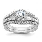 Brilliant Embers Sterling Silver Rhodium-plated 67 Stone Micro Pavé CZ 2 Piece Wedding Ring Set