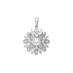 Sterling Silver Rhodium-plated CZ Floral Pendant