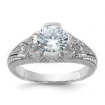 Sterling Silver Rhodium-plated CZ Antique Style Ring