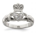 Sterling Silver Rhodium-plated CZ Claddagh Ring