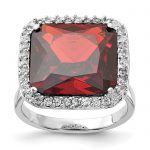 Sterling Silver Polished Red and Clear CZ Square Halo Ring