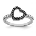 Sterling Silver Rhodium Black and White CZ Heart Ring