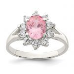 Sterling Silver Pink Oval CZ Cluster Ring