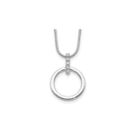 Sterling Silver RH Plated White Ice .05ct. Dia. Circle with 2IN EXT Necklace