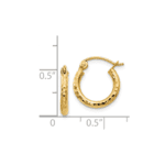 14k Diamond-cut 2mm Round Tube Hoop Earrings