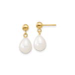 14k 7-8mm White FW Cultured Pearl Necklace and Bead Post Earring Set