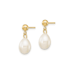 14k 7-8mm White FW Cultured Pearl Necklace and Bead Post Earring Set