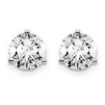 14k White Gold 2 carat total weight Round VS/SI DEF Lab Grown Diamond 3 Prong Stud Post Earrings