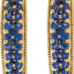 14K Yellow Natural Blue Sapphire Hoop Earrings - 651258