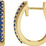 14K Yellow Natural Blue Sapphire Hoop Earrings - 651258