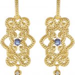 14K Yellow Natural Tanzanite & .03 CTW Natural Diamond Granulated Earrings - 85332