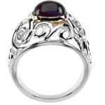 Sterling Silver & 14K Yellow Natural Amethyst Scroll Ring - 66723