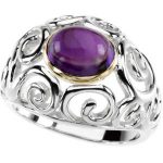 Sterling Silver & 14K Yellow Natural Amethyst Scroll Ring - 66723