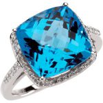 14K White Natural Checkerboard Swiss Blue Topaz & 1/4 CTW Natural Diamond Ring - 67078