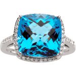 14K White Natural Checkerboard Swiss Blue Topaz & 1/4 CTW Natural Diamond Ring - 67078