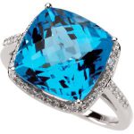 14K White Natural Checkerboard Swiss Blue Topaz & 1/4 CTW Natural Diamond Ring - 67078