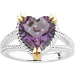 Sterling Silver & 14K Yellow Natural Amethyst Heart Ring - 67166