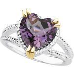 Sterling Silver & 14K Yellow Natural Amethyst Heart Ring - 67166