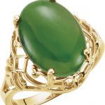 14K Yellow Natural Nephrite Jade Cabochon Ring - 61952