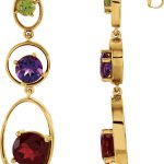 14K Yellow Natural Mozambique Garnet, Natural Amethyst & Natural Peridot Earrings - 67481