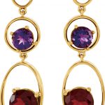 14K Yellow Natural Mozambique Garnet, Natural Amethyst & Natural Peridot Earrings - 67481