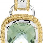 Sterling Silver & 14K Yellow Natural Green Quartz & .04 CTW Natural Diamond Pendant - 66573