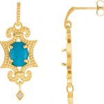 14K Yellow Natural Turquoise & .03 CTW Natural Diamond Earrings - 85354