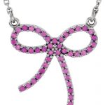 14K White Natural Pink Sapphire Bow 16" Necklace - 67758