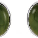 14K White 10x8 mm Natural Nephrite Jade Earrings - 65370