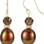 14K Yellow Cultured Chocolate Freshwater Pearl & Natural Smoky Quartz Earrings - 650156