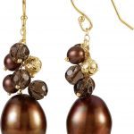 14K Yellow Cultured Dyed Chocolate Freshwater Pearl & Natural Smoky Quartz Earrings - 650157