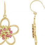 14K Yellow Natual Peridot & Natual Pink Tourmaline Flower Earrings - 85407