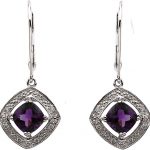 14K White Natural Amethyst & .08 CTW Natural Diamond Earrings - 64561