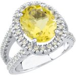 14K White Natural Lemon Quartz & 1/2 CTW Natural Diamond Ring - 67199