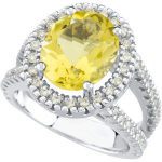 14K White Natural Lemon Quartz & 1/2 CTW Natural Diamond Ring - 67199