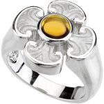 14K White Natural Citrine Maltese Cross Ring - R43046C