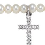 Sterling Silver Cultured White Freshwater Pearl & Imitation White Cubic Zirconia Cross 5.5" Bracelet - 651645