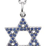 14K White Natural Blue Sapphire Star of David 16" Necklace - R45253