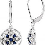 14K White Natural Blue Sapphire & .07 CTW Natural Diamond Earrings - 69750