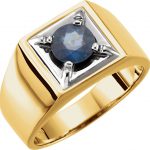 14K Yellow/White Natural Blue Sapphire Illusion Ring - 9518