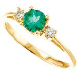 14K Yellow 5.2 mm Natural Emerald & 1/8 CTW Natural Diamond Ring - 67568