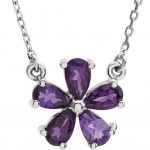 14K White Natural Amethyst Flower 16" Necklace - 85943